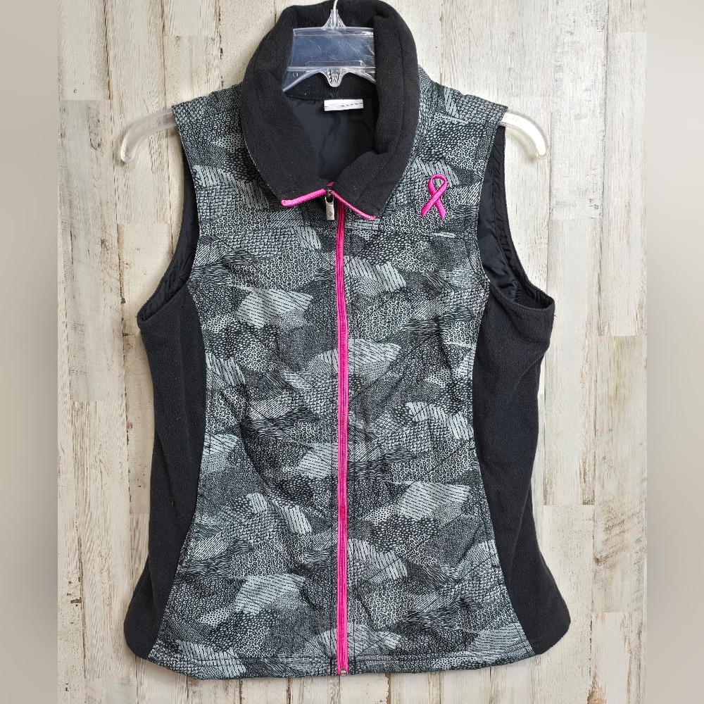 Columbia Breast Cancer Vest Small Black White Fleece Puffer